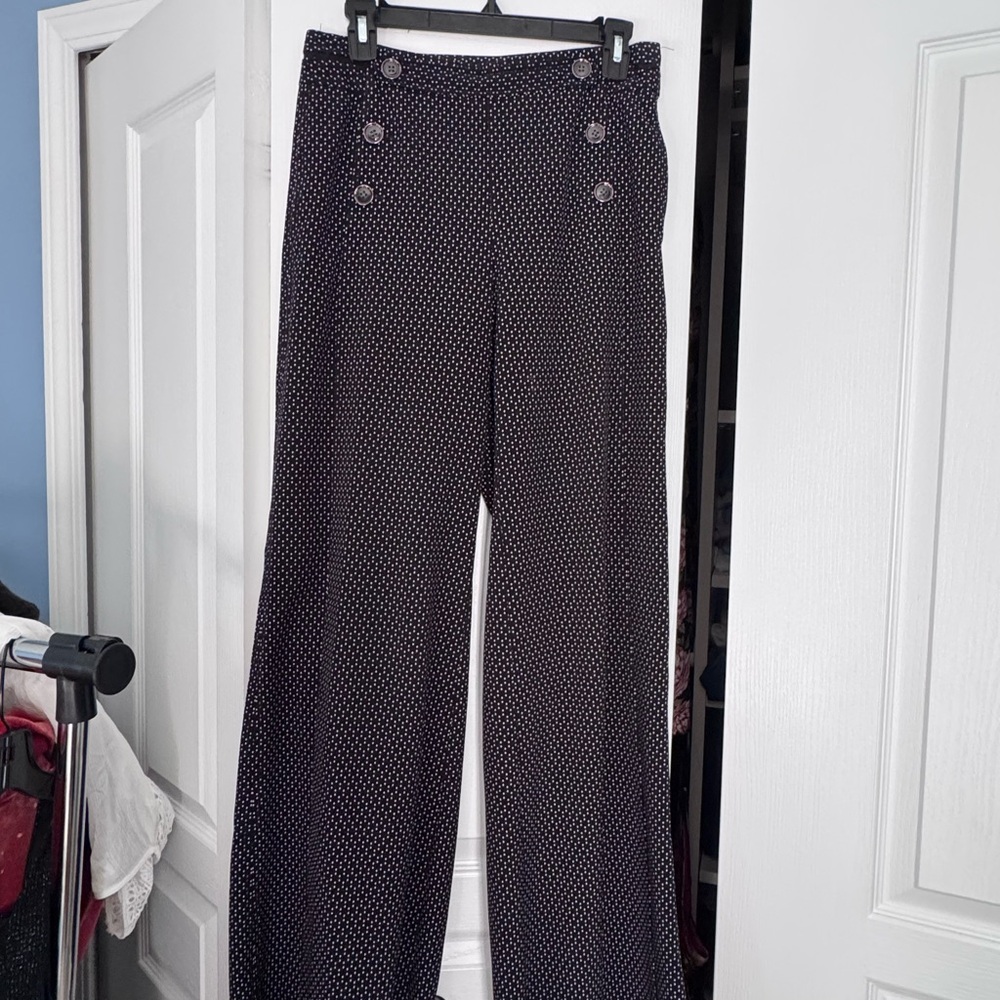 elevenses Black with White Dot Print High-Waist Wide-Leg Pants